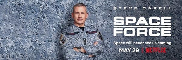 Steve Carell rocks the latest in lunar camo in Space Force, courtesy of Netflix.