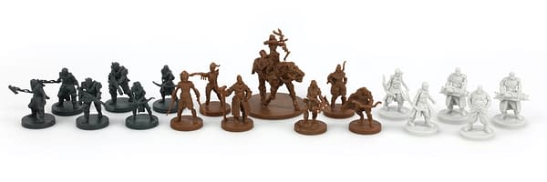 A bunch of Kickstarter-exclusive miniatures for Horizon Zero Dawn: The Board Game, by Steamforged Games.