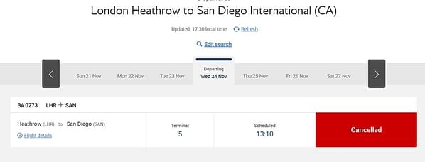 BA Cancels London-To-San Diego Direct Flight Before SDCC Thanksgiving