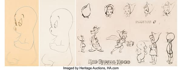 Casper the Friendly Ghost "Once Upon a Rhyme" Casper Cel and Production Drawing with Red Riding Hood Model Sheet. Credit: Heritage Auctions