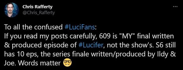 Lucifer: Chris Rafferty Checks In; Clarifies S06 Episode Confusion