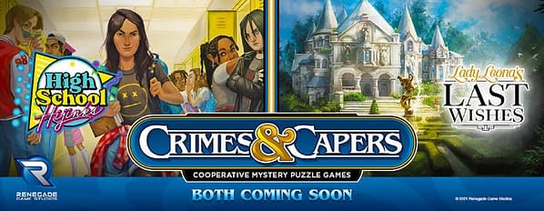 The key art for the two Crimes & Capers cooperative mystery games announced by Renegade Games Studios.