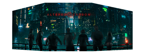 The GM screen being sold on preorder for the Altered Carbon Role Playing Game, also to be released in September.
