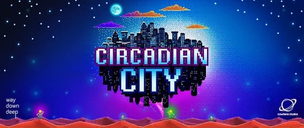 The logo header for Circadian City, an indie city-life simulator by publisher Way Down Deep and developer Nowhere Studios.