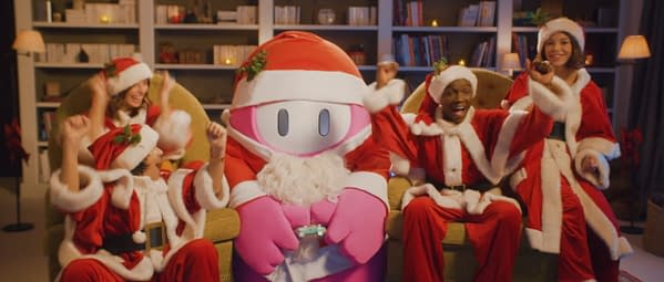 'Tis the Season, for you and your family in matching Santa outfits to play a video game with a somehow sentient jellybean. Courtesy of Devolver Digital.