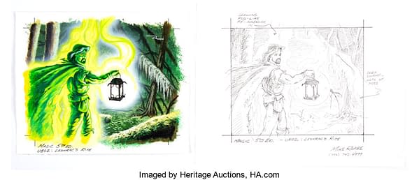 The original art for Leshrac's Rite from Magic: The Gathering, complete with a sketch accompanying it. This artwork is up for auction at Heritage Auctions right now!