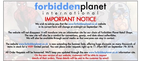 Forbidden Planet International Closes Online Store
