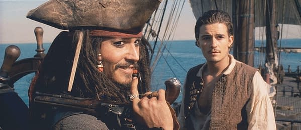 Johnny Depp and Orlando Bloom in Pirates of the Caribbean: The Curse of the Black Pearl (2003). © 2003 - Buena Vista Pictures/Disney