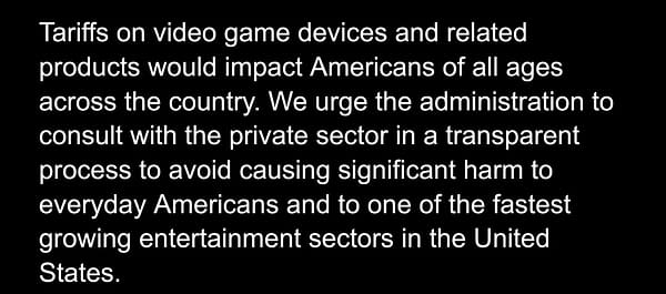 ESA Issues Statement About Tariff Impact on Video Games