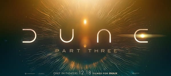 Logo for 'Dune: Part Three' featuring stylized text against a glowing, abstract background. The design incorporates swirling lines and light effects, emphasizing the film's sci-fi theme.