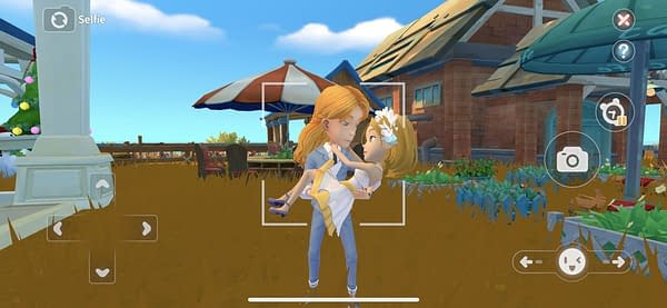 A screenshot from My Time At Portia by Pathea Games and Pixmain, showing the outdoor courtship of two characters.