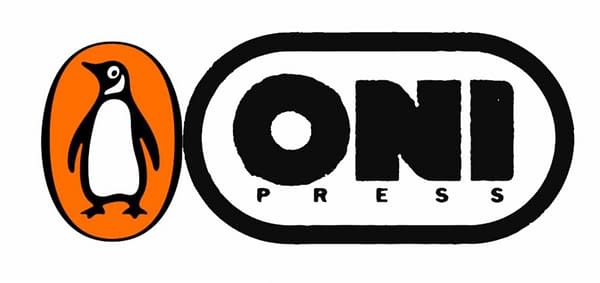 Two logos, together, one for Penguin and the other for Oni Press, to note their exclusive distribution deal