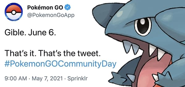 Gible Community Day tweet from Pokémon GO. Credit: Niantic