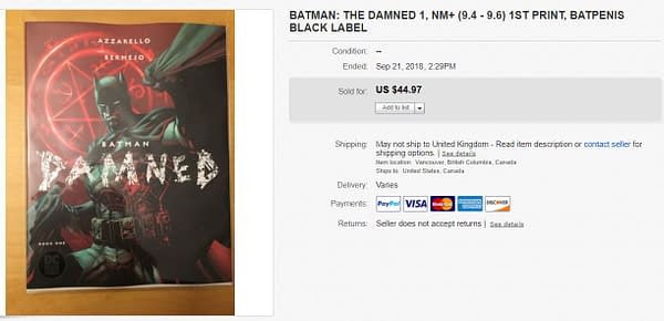 Holy Batpenis &#8211; Batman: Damned #1 is now a $45 Book on eBay