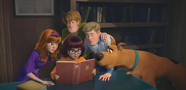 Copyright: © 2020 Warner Bros. Entertainment Inc. All Rights Reserved. Photo Credit: Courtesy of Warner Bros. Pictures Caption: (L-r) Daphne voiced by AMANDA SEYFRIED, Velma voiced by GINA RODRIGUEZ, Shaggy voiced by WILL FORTE, Fred voiced by ZAC EFRON and Scooby-Doo voiced by FRANK WELKER in the new animated adventure 