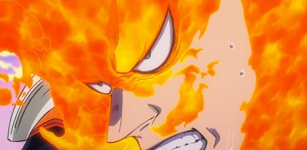 Endeavor is just getting warmed up on My Hero Academia, courtesy of Funimation.