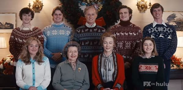 Fred and Phyllis Schlafly pose with the family for the holidays in Mrs. America, courtesy of FX on Hulu.