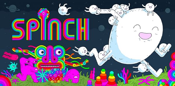 Key art for the trippy indie platformer Spinch, developed by Queen Bee Games and published by Akupara Games.