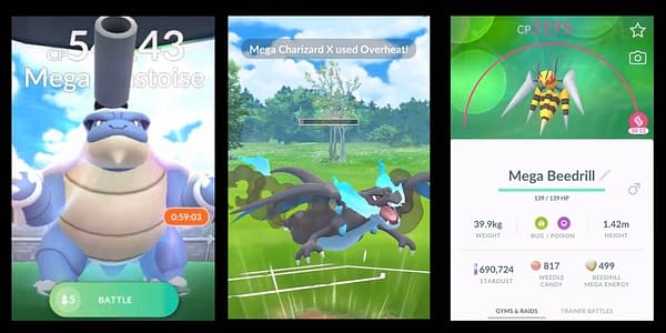 Pokémon GO teases Mega Blastoise, Charizard X, and Beedrill. Credit: Niantic