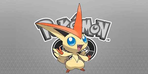 Victini official artwork over the official GO logo. Credit: Niantic & the Pokémon Company International