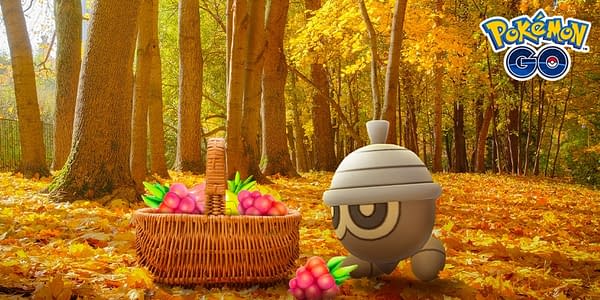 Seedot features in the Pokémon GO autumn event promo picture. Credit: Niantic