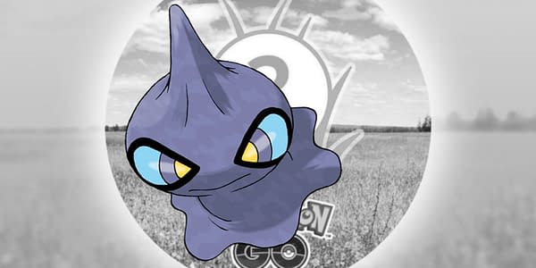 Shuppet official artwork set over the Pokémon GO Spotlight Hour logo. Credit: The Pokémon Company International and Niantic