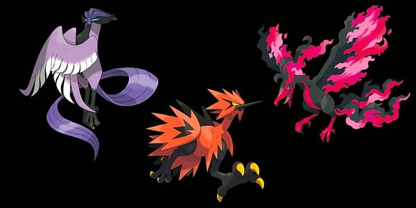 Not yet released in Pokémon GO, these are the Legendary Birds of Galar. Credit: The Pokémon Company International