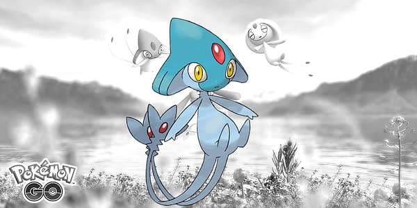 Official Azelf artwork over Lake Trio promo image in Pokémon GO. Credit: Niantic & The Pokémon Company International