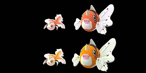 Regular and Shiny Goldeen and Seaking in Pokémon GO. Credit: Niantic