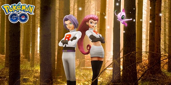 Shiny Celebi along with Jessie and James in Pokémon GO. Credit: Niantic