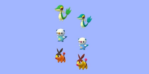 Regular and Shiny versions of Unova starters in Pokémon GO. Credit: Niantic