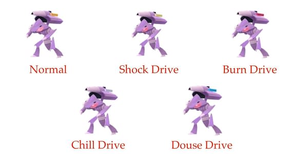 Genesects various drives in Pokémon GO. Credit: Niantic