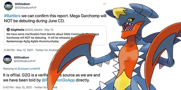 Pokémon GO tweets and Mega Garchomp design. Credit: GO Stadium