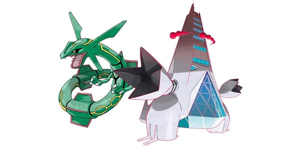 Rayquaza and Gigantamax Duraludon official artwork. Credit: Pokémon Company