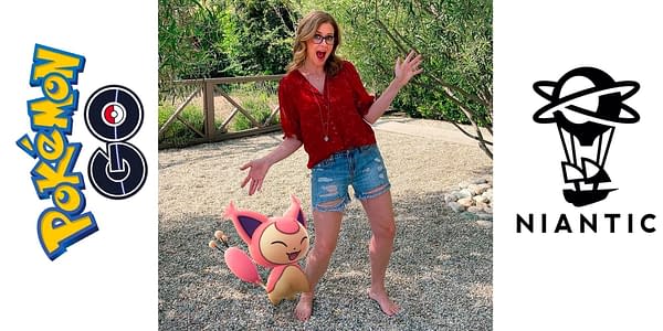 Skitty and Pam from The Office taking a Pokémon GO Snapshot. Credit: Niantic