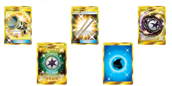Secret Rare Gold cards of Sun & Moon – Crimson Invasion. Credit: Pokémon TCG