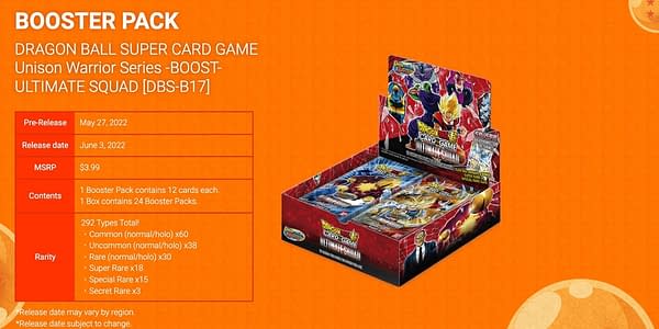 Dragon Ball Super Card Game Ultimate Squad product info. Credit: Bandai