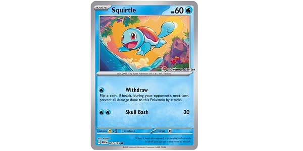 Squirtle card free with Pokémon Center purchases. Credit: Pokémon TCG