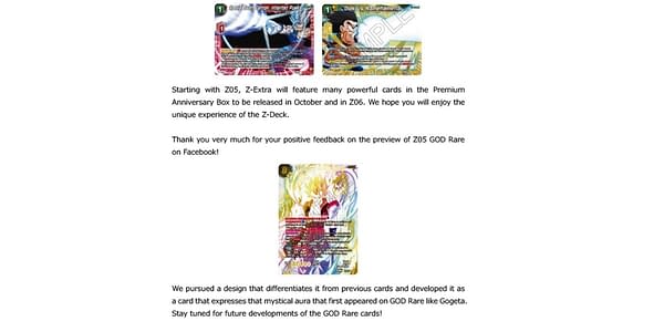 Dragon Ball Super Card Game producer letter. Credit: Bandai