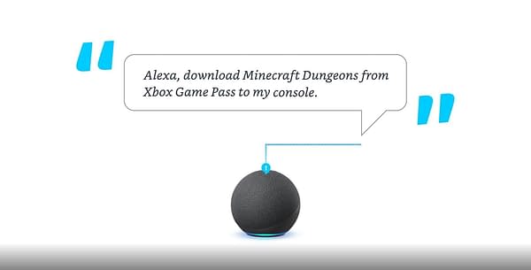 A graphic from Amazon explaining the voice command you'd give Alexa to directly download a game with your Xbox Game Pass.