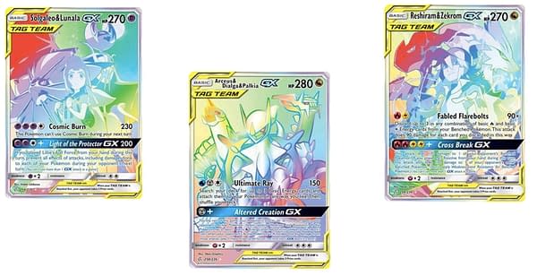 The Rainbow Rare Tag Team Cards of Cosmic Eclipse. Credit: Pokémon TCG