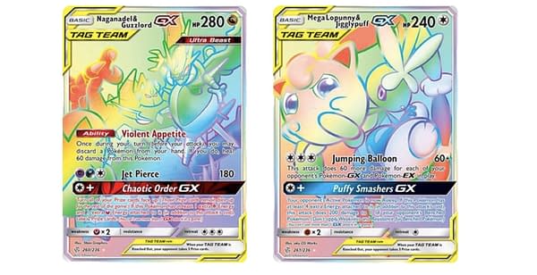 Rainbow Rare Tag Team Cards of Cosmic Eclipse. Credit: Pokémon TCG
