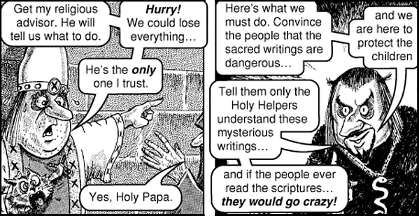 Panels from the Chick Tract "Death Cookie".