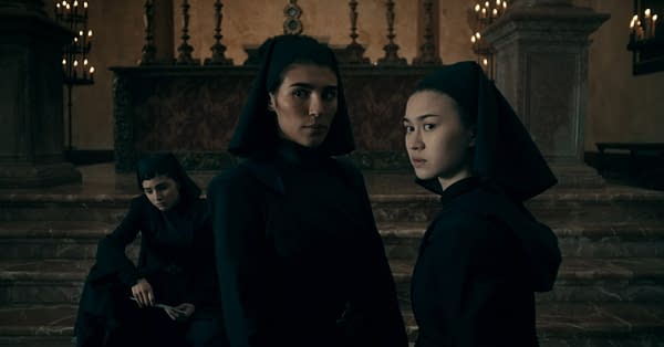 THE WARRIOR NUN (L to R) OLIVIA DELCÁN as SISTER CAMILA, LORENA ANDREA as SISTER LILITH, KRISTINA TONTERI-YOUNG as SISTER BEATRICE in EPISODE 2 of THE WARRIOR NUN. Cr. Courtesy of Netflix/NETFLIX © 2020