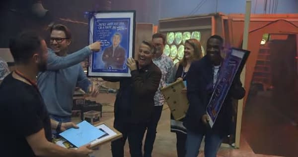 Doctor Who released a video saying goodbye to Bradley Walsh and Tosin Cole. (Image: BBC screencap)