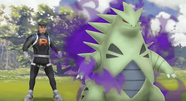 Cliff from Team GO Rocket and his Shadow Tyranitar. Credit: Niantic.