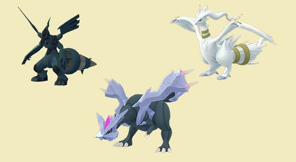 Shiny Zekrom, Kyurem, and Reshiram in Pokémon GO. Credit: Niantic