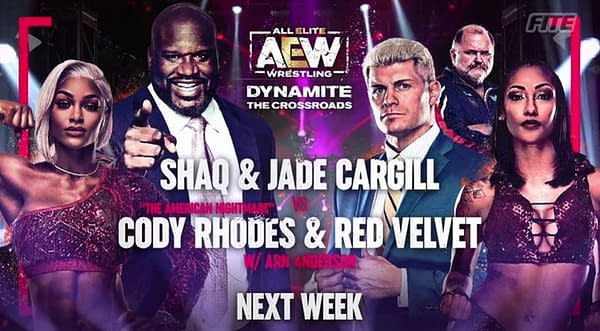 After much hype, Shaq and Jade Cargill will step in the ring with Cody Rhodes and Red Velvet next week.