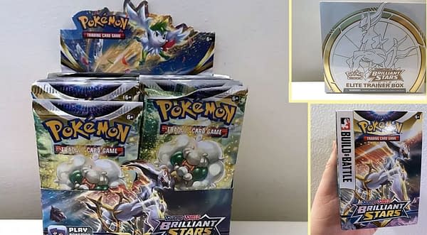 Pokémon TCG Brilliant Stars booster box, Elite Trainer Box, Build & Battle Box. Credit: Theo Dwyer