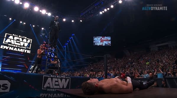 Sting prepares to leap off a ladder on AEW Dynamite